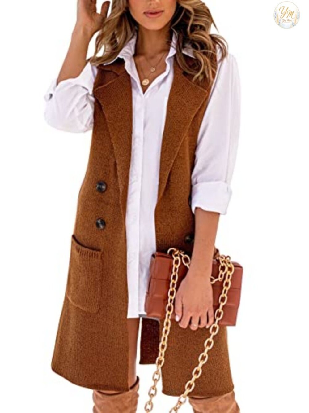 Women's Open Front Cardigan Vest Lapel Collar Long Sleeve Button Down